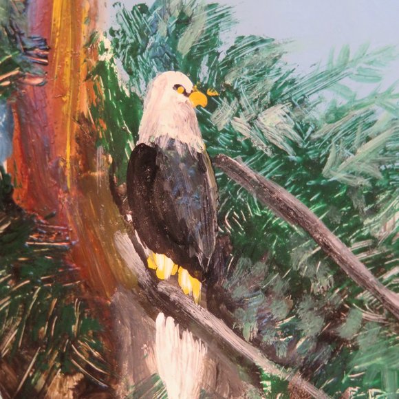 Vtg Federal Milk Glass Plate Handpainted Eagles Scene (198C) - Picture 4 of 7